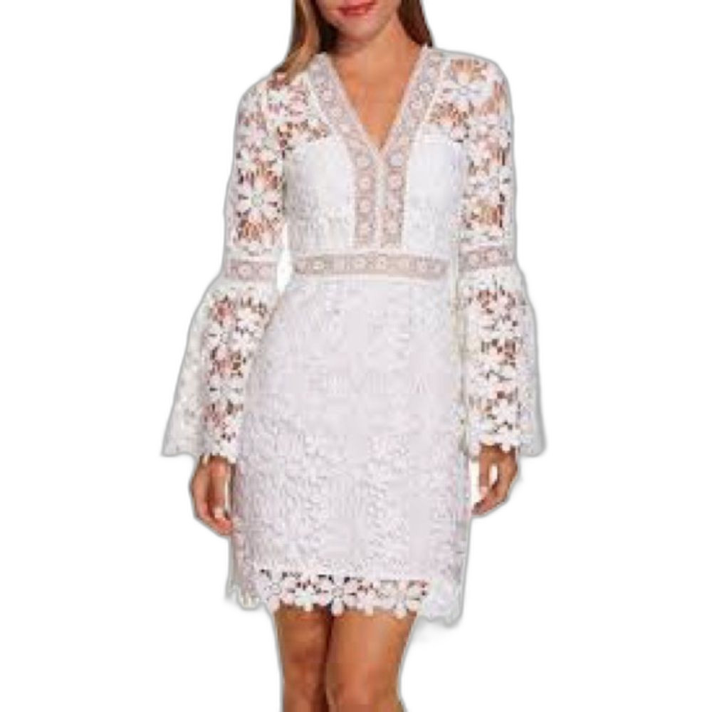 Alexia admor ladies white crochet lace dress bell long sleeves dress size medium